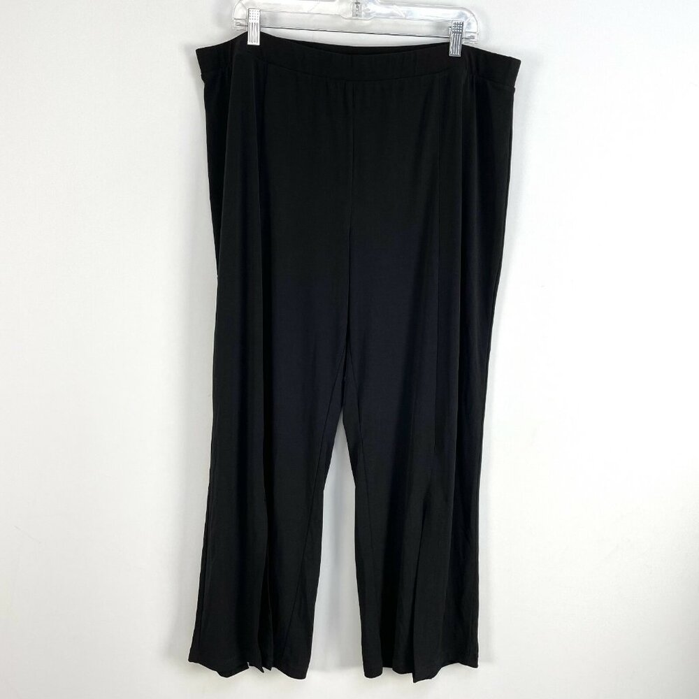 Susan Graver Womens Plus 1XP Black Stretch Split Hem Elastic Waist Pull On Pants